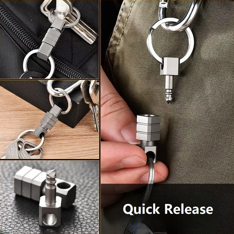 Titanium Alloy Quick Release Swivel Keychain EDC Tool Buckle with Double Keyring 07FC0E-D4 - KOEEK
