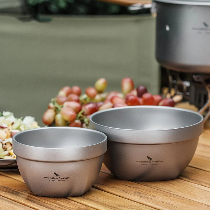 Titanium Bowl 500ml/800ml Double Wall Food Rice Soup Ultralight Metal Bowl Hot 07FC0E-D4 - KOEEK