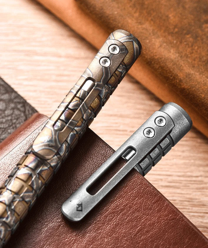 Titanium PEI Ballpoint Pen Bolt Action Signature Writing Pocket Pen 5pcs Refills 07FC0E-D4 - KOEEK