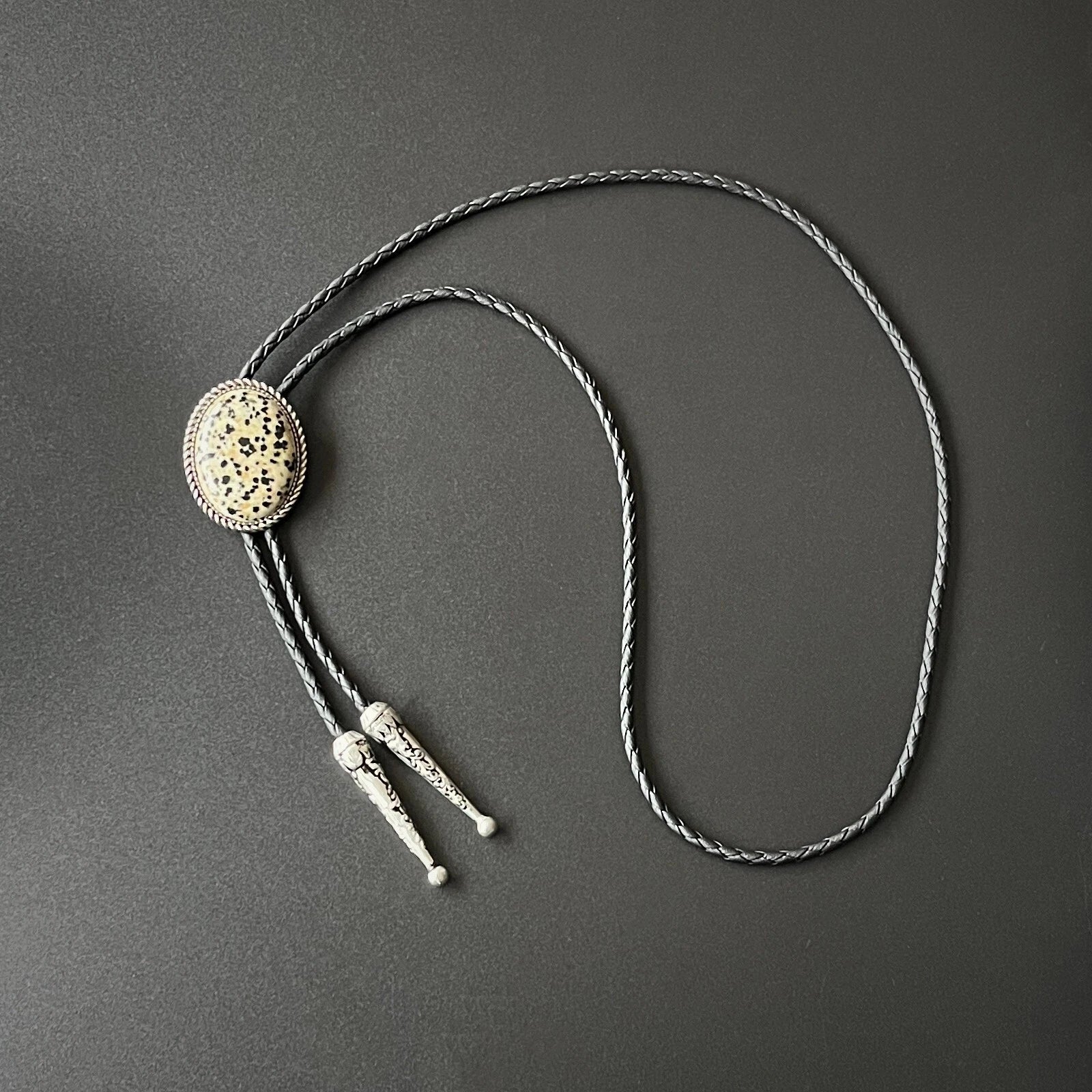 Natural Spotted Stone Bolo Tie Western Cowboy Vintage PU Rope Wedding Necklace 07FC0E-D4 - KOEEK
