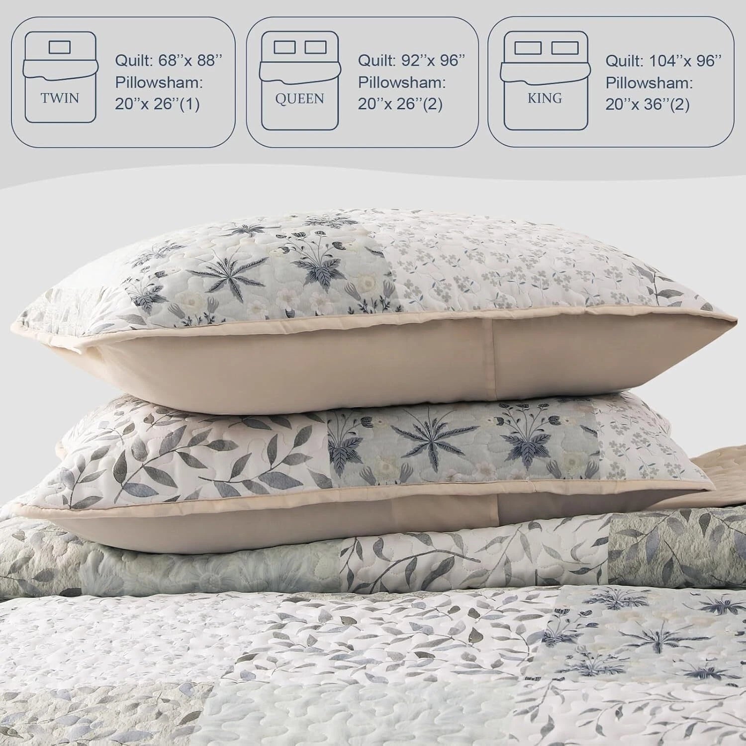 Reversible Quilt Set Queen Size, 3 Pieces Patchwork Gray All Season Bedspreads 07FC0E-D4 - KOEEK