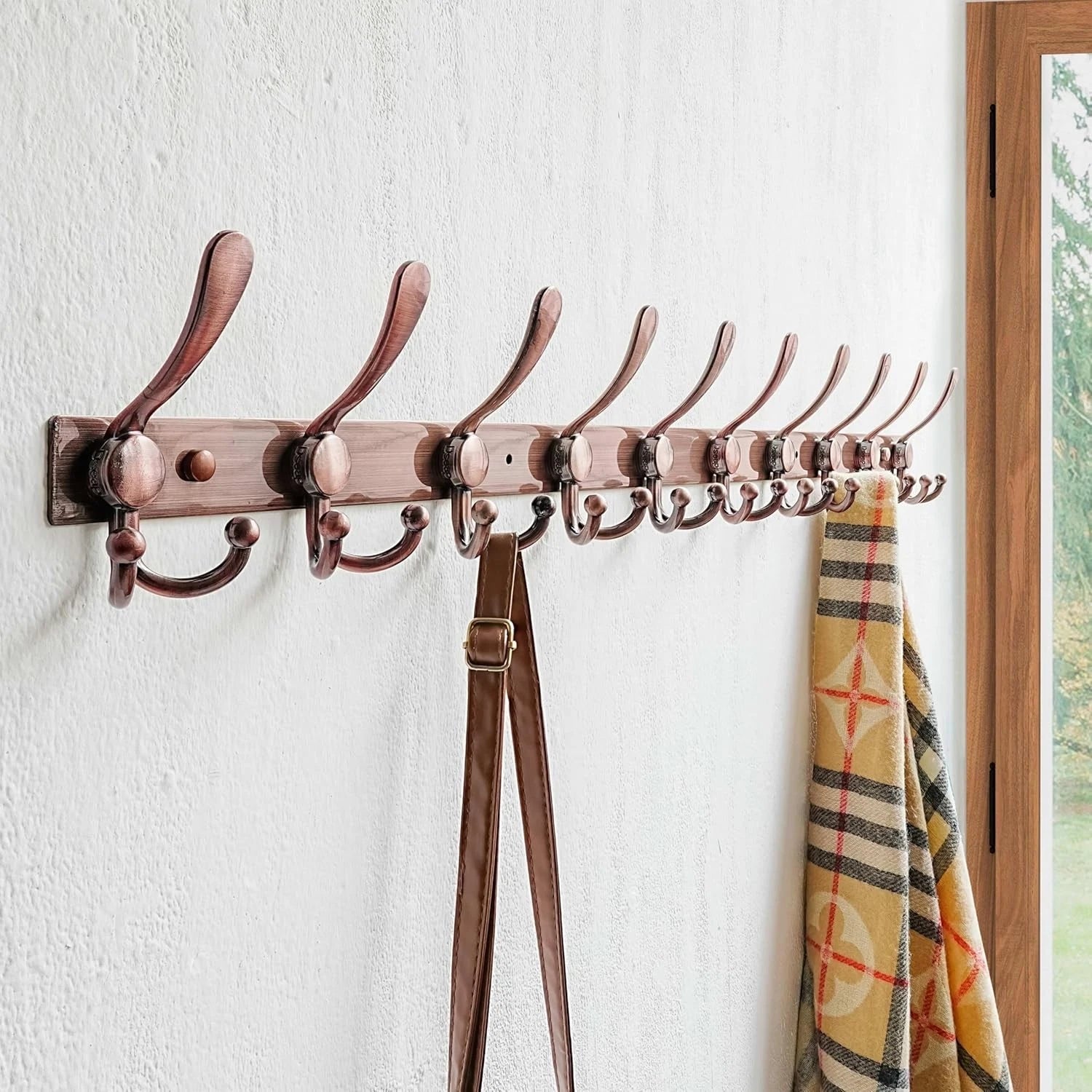 2.0 Coat Rack Wall - 37” Long 10 Tri Hooks - owels Antique Copper 07FC0E-D4 - KOEEK