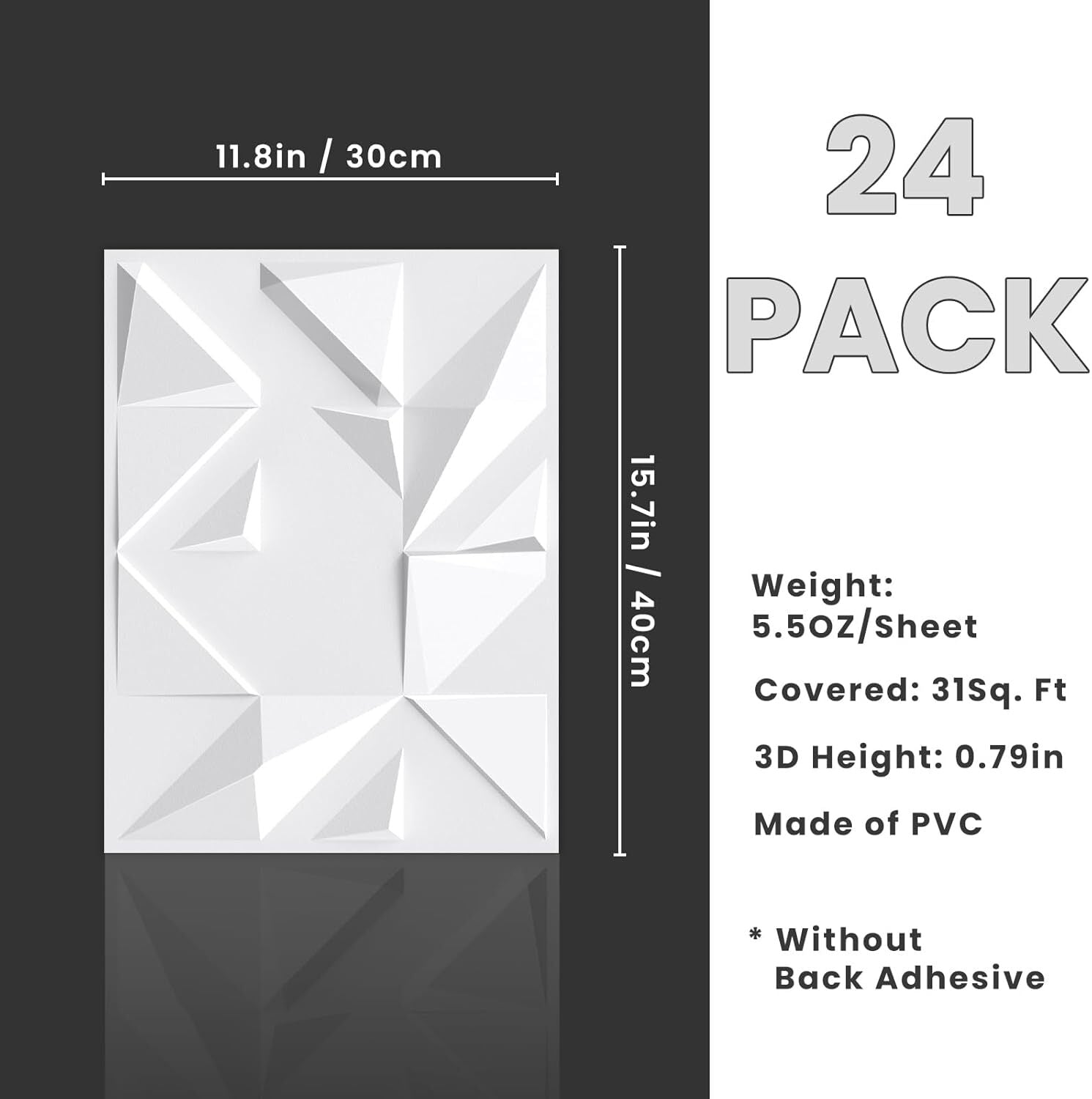 new 24PC 3D Wall Panels, 15.7"x11.8" Modern Geometric 24PC(31 sq.ft), White 07FC0E-D4 - KOEEK