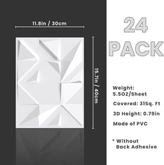 new 24PC 3D Wall Panels, 15.7"x11.8" Modern Geometric 24PC(31 sq.ft), White 07FC0E-D4 - KOEEK