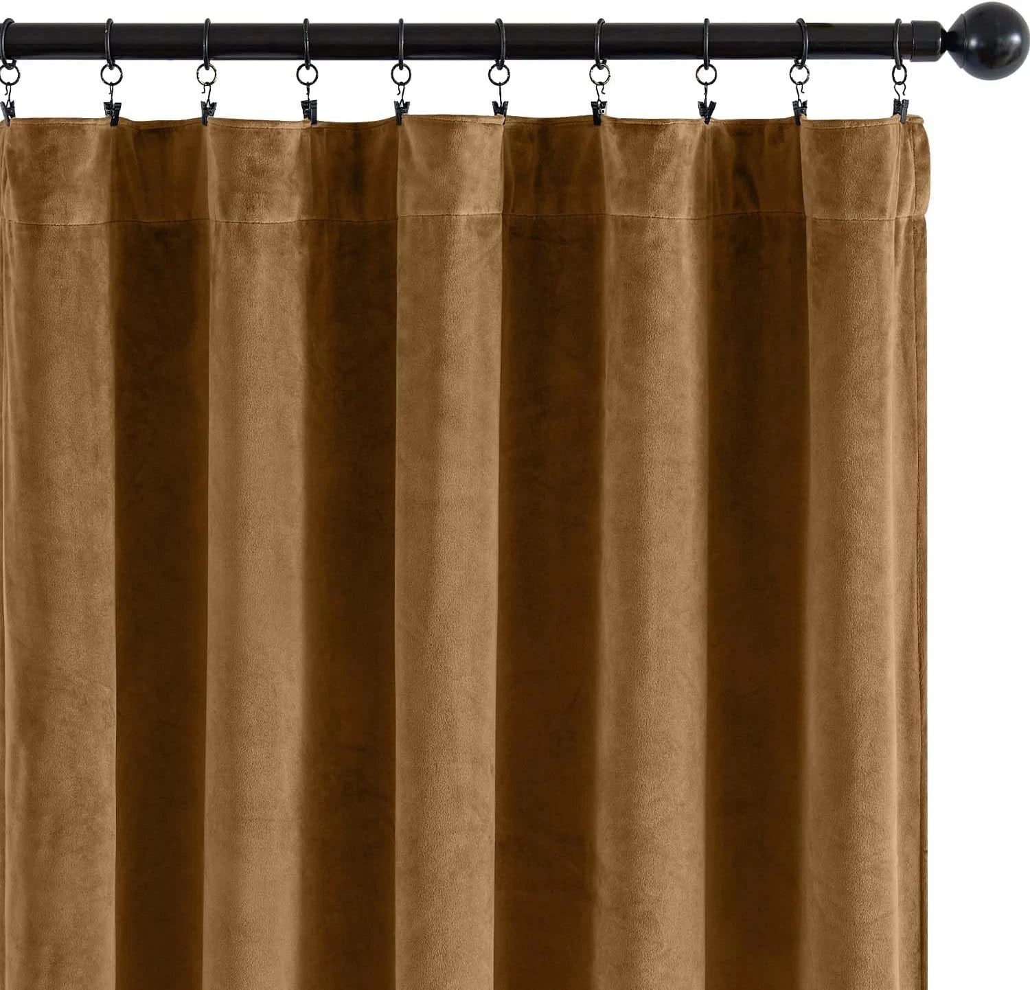 Golden brown blackout velvet curtains Size: 52 inches × 84 inches, golden brown. 07FC0E-D4 - KOEEK