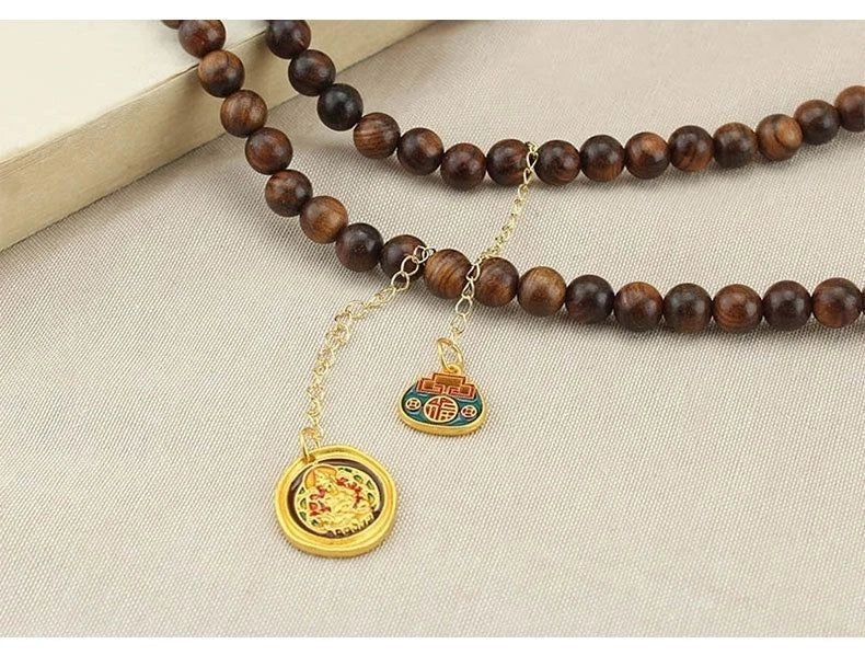 Chinese Style Black Rosewood Gourd Necklace Crossbody Pendant Long Back Chain 07FC0E-D4 - KOEEK