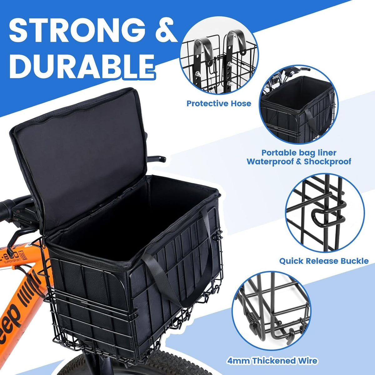 new Front Folding Bike Basket with Removable Liner Bag - Quick STANDARD, black 07FC0E-D4 - KOEEK
