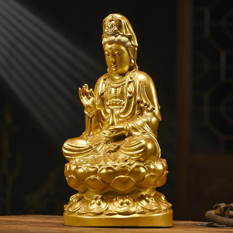 15cm Wood Handcarved Lotus Guanyin Buddha Statue Home Feng Shui Decoration 07FC0E-D4 - KOEEK