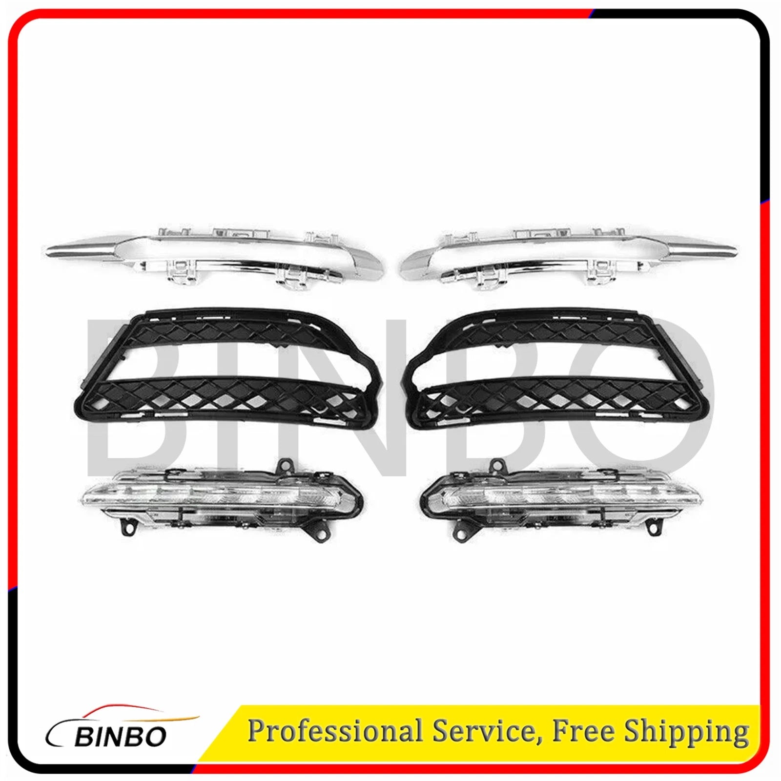 Pair of Front Bumper Grille w/ DRL LED Fog Light Lamp Kit for Benz W221 2010-12 07FC0E-D4 - KOEEK