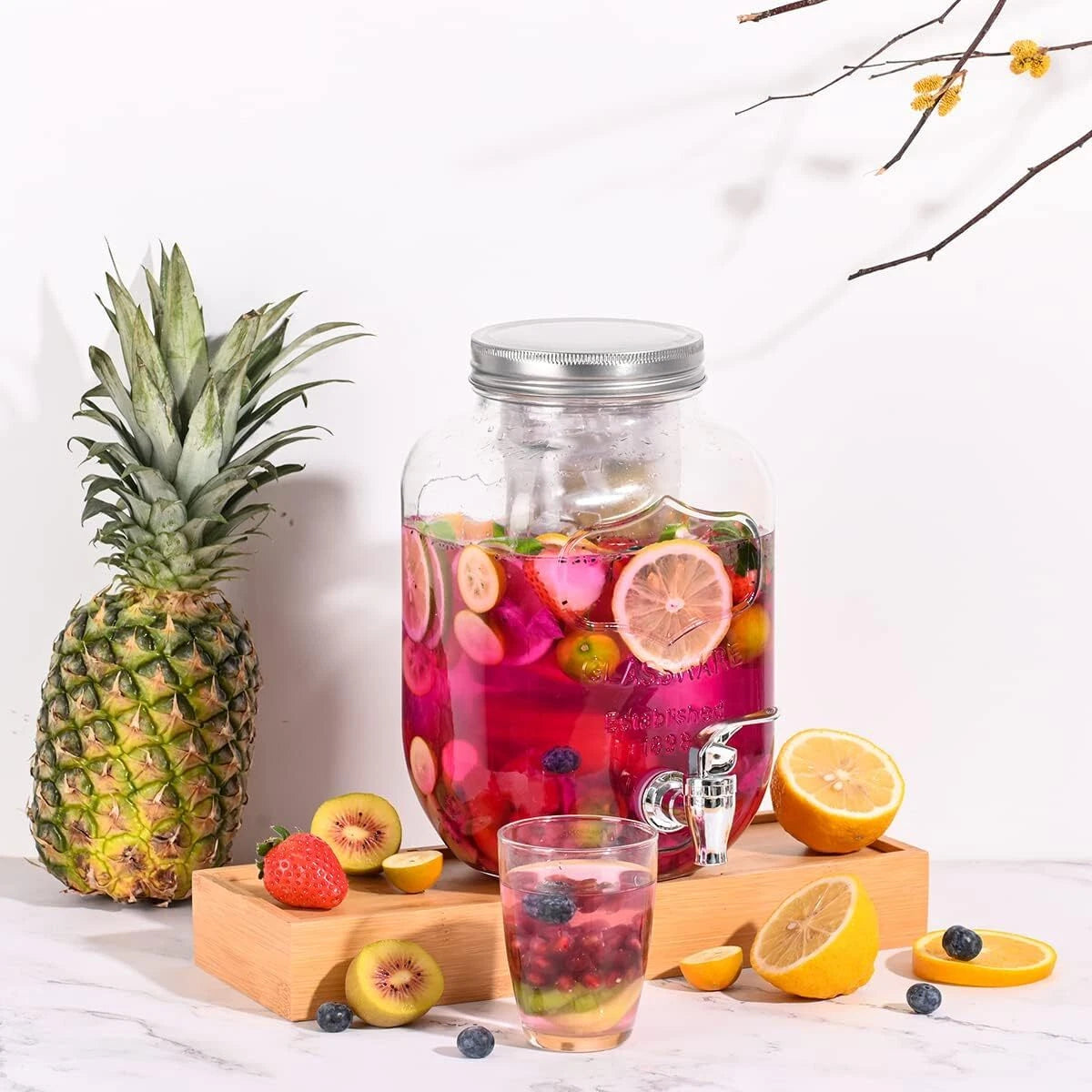 1 Gallon Glass Drink Dispensers for Parties,2 Pack Beverage Dispenser with Fruit 07FC0E-D4 - KOEEK
