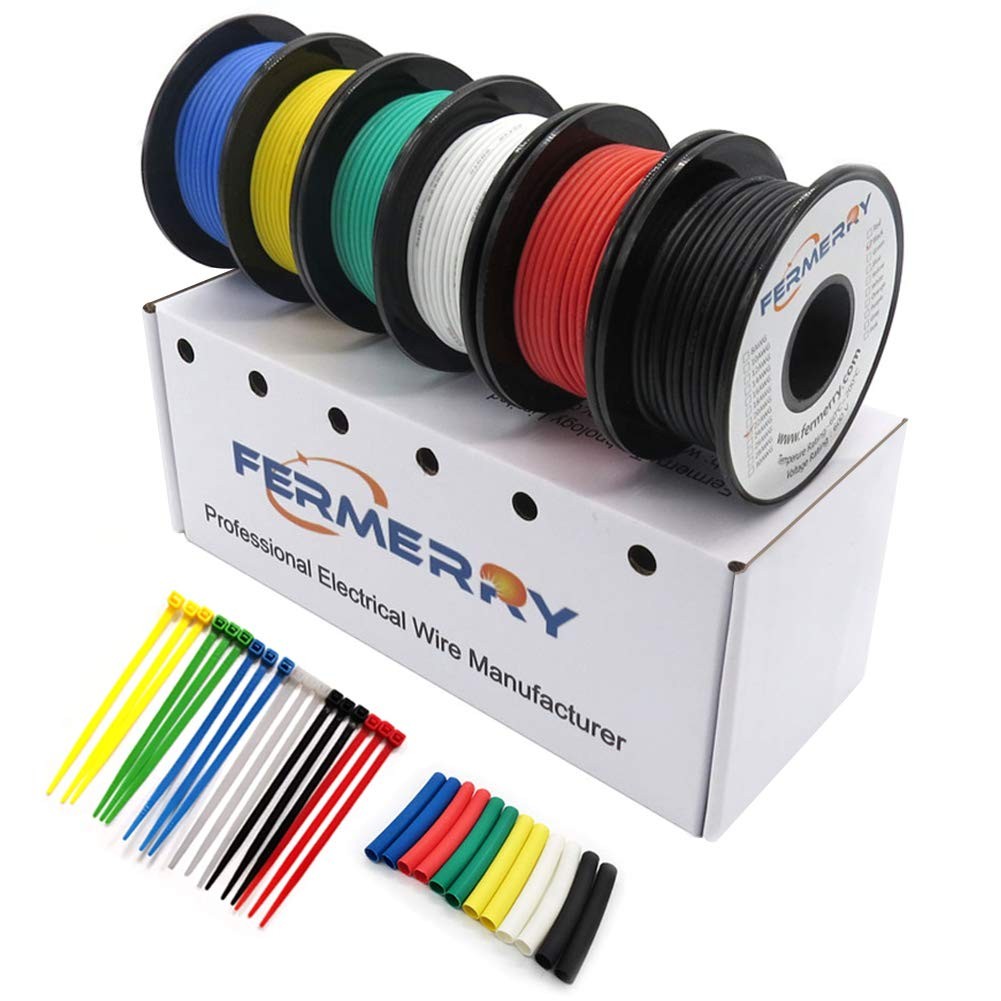 new Fermerry 22 AWG Stranded Wire Spool 10FT, Yellow,Blue,White,Green,Black,Red FERMERRY - KOEEK