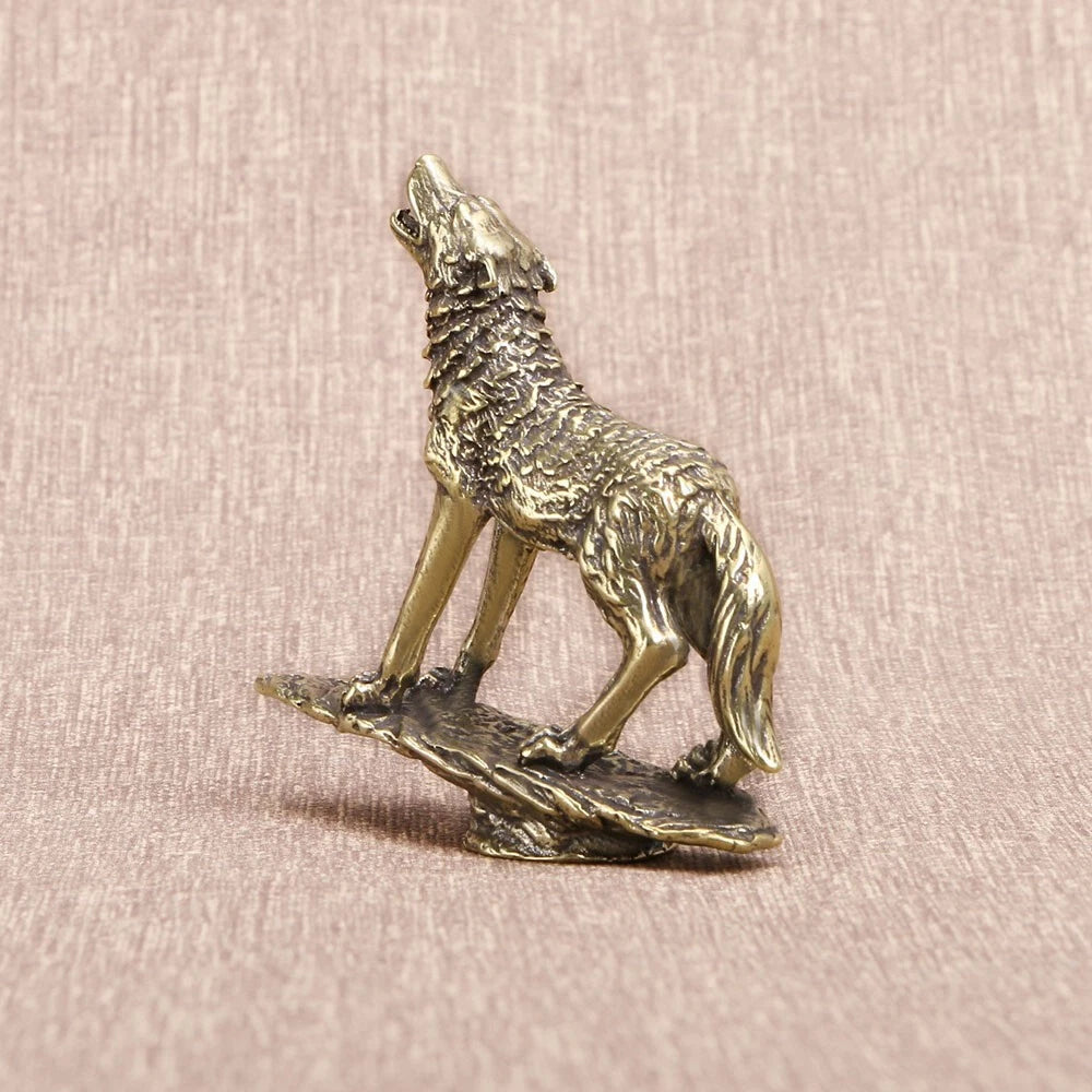Solid Brass Wolf Figurine Statue Home Ornaments Animal Figurines Gift 07FC0E-D4 - KOEEK