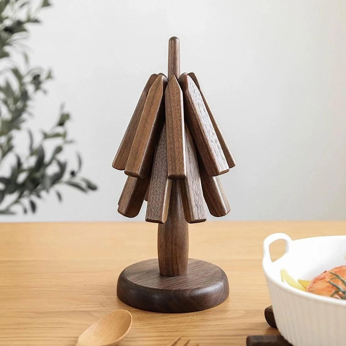 Wooden Trivets for Hot Dishes 3+1Set with Stand Heat-Resistant Black Walnut Tree 07FC0E-D4 - KOEEK