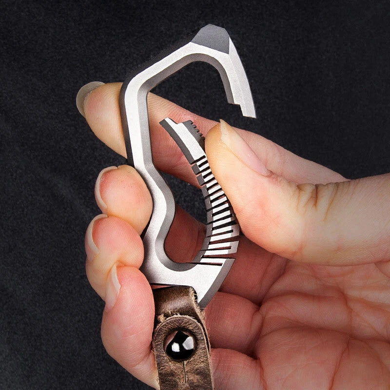 Titanium Alloy + Leather Keychain Carabiner Removable Pendant EDC Crowbar Tool EDC - KOEEK