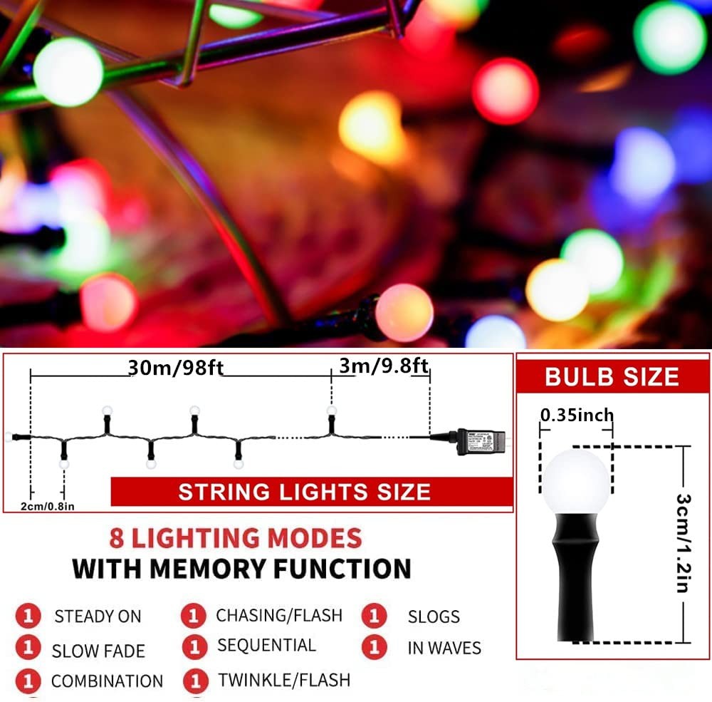 LED Christmas Lights Outdoor,300LED 105Ft 8 Modes Plug-in Connectable Waterpr... 07FC0E-D4 - KOEEK