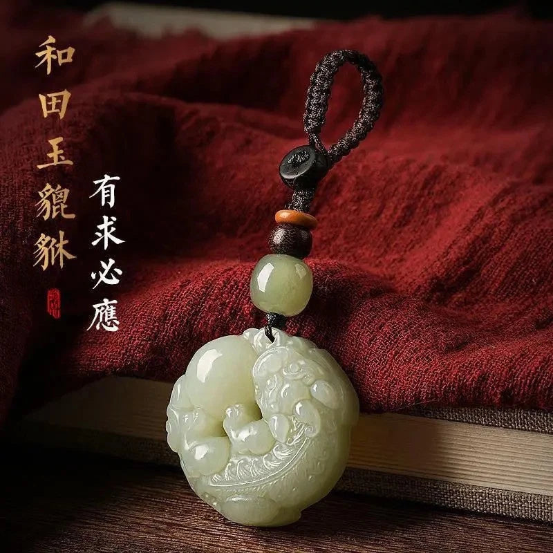 Pi Xiu Car Key Ring Safety Knot Pendant White Jade Pendant Money Drawing 07FC0E-D4 - KOEEK