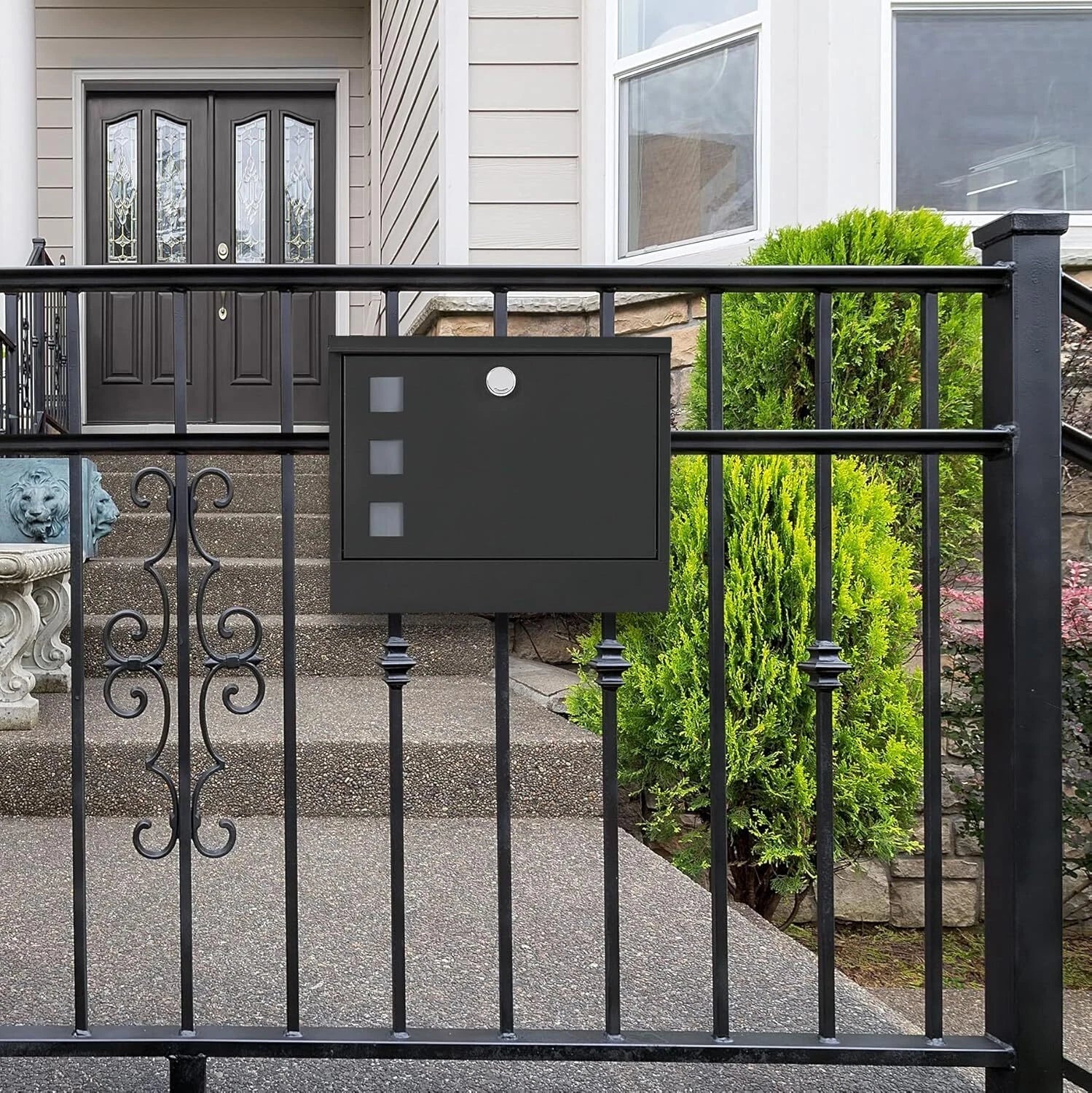Locking Wall Mount Mailbox withThree Mailbox Number StickersLarge Capacity,Black 07FC0E-D4 - KOEEK