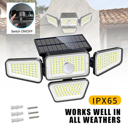 new Solar Security Lights 4 Head 90000LM Motion Sensor Lights Adjustable Flood Light