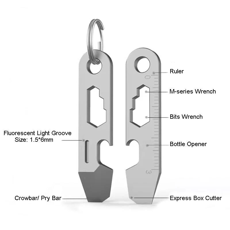 EDC Mini Titanium Alloy Keychain Pry Bar EDC Crowbar Opener Outdoor Multi Tools 07FC0E-D4 - KOEEK
