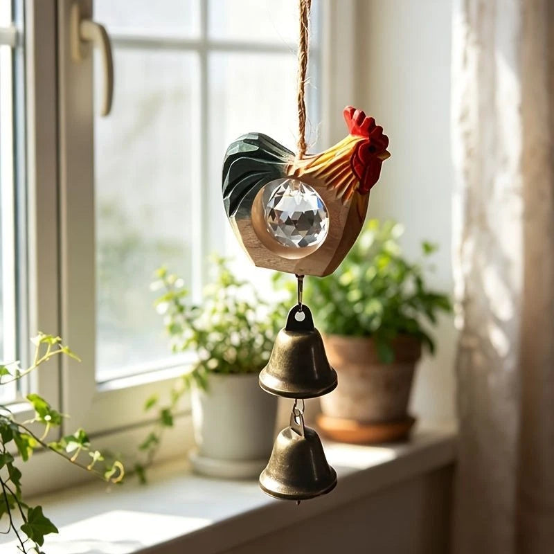 Hand Carved Rooster Wind Chime Crystal Bell Window Garden Hanging Decor 07FC0E-D4 - KOEEK