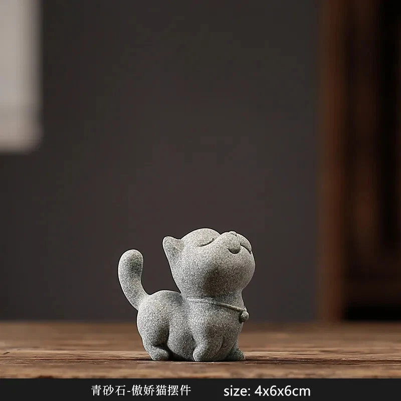Kitten Sculpture Handmade Tea Pet Chinese Tea Tray Decoration Fish Tank Potted 07FC0E-D4 - KOEEK
