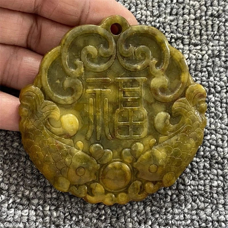 Jade Xiuyu Stone Carved Double Fish Figurine Collectible Amulet Jade Sculpture 07FC0E-D4 - KOEEK