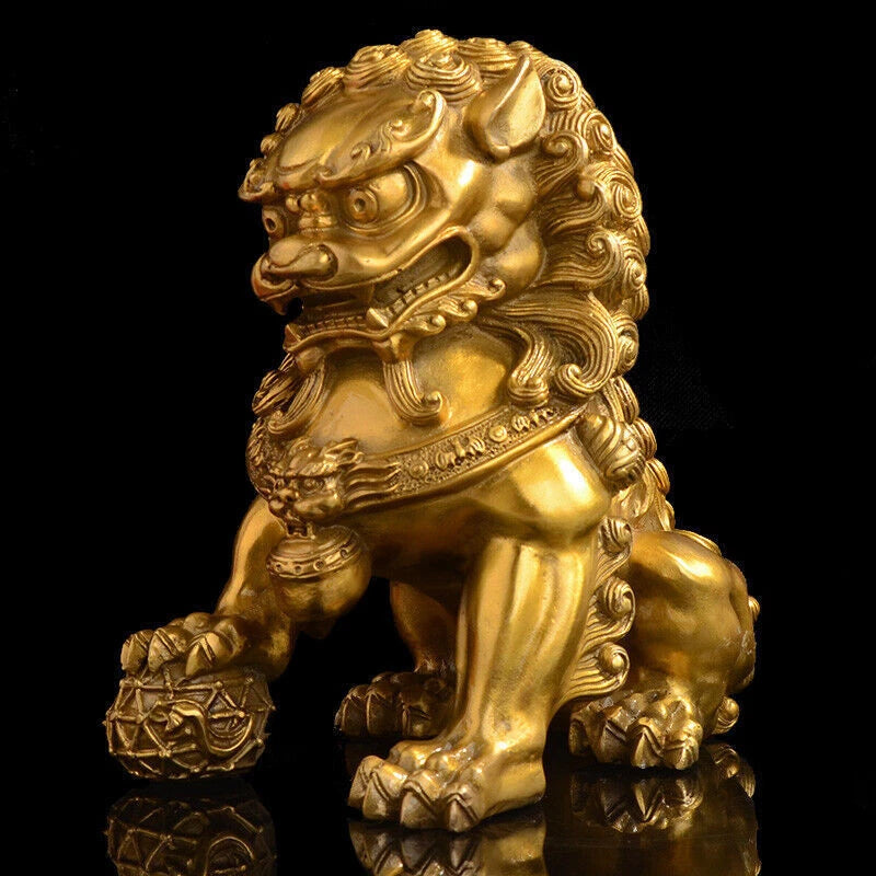 Feng Shui Chinese Bronze Lion Statue Copper Evil Guardian Door Fu Foo Dog A Pair 07FC0E-D4 - KOEEK