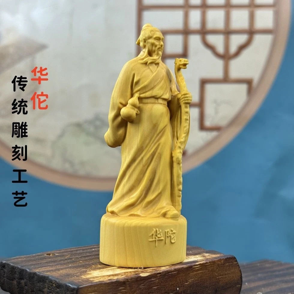 10cm Boxwood Carved Hua Tuo Figurine Home Décor Chinese Style Craft Handicraft 07FC0E-D4 - KOEEK