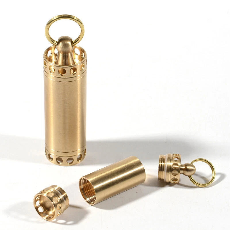 EDC Brass Waterproof Pill Box Organizer Container Case Storage Tank Key chain 07FC0E-D4 - KOEEK