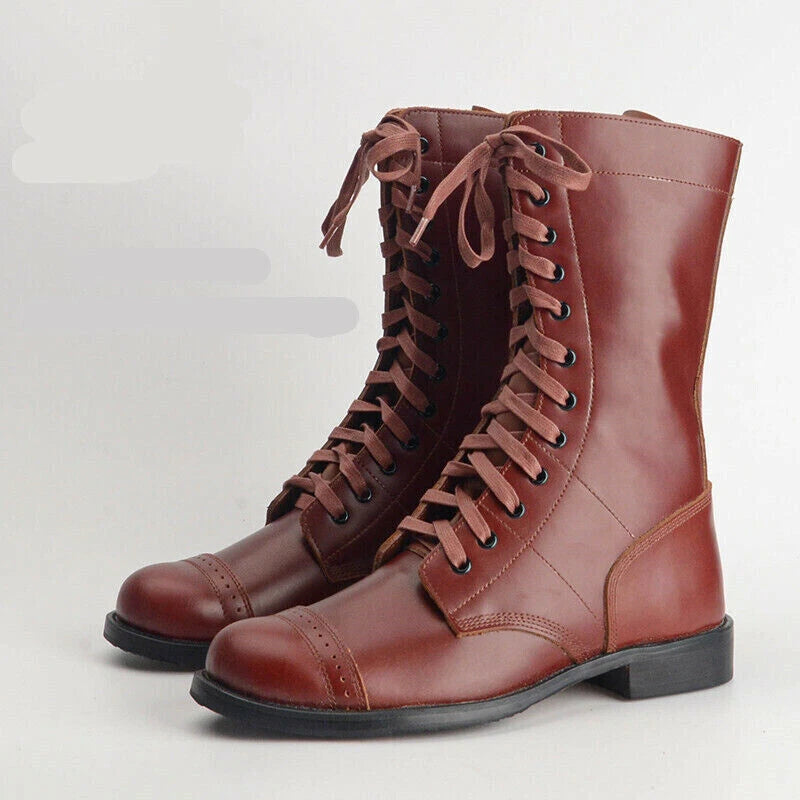 WW2 US Army Paratrooper Medium Vintage Boots Mens Leather Jump Mid-tube Boots 07FC0E-D4 - KOEEK