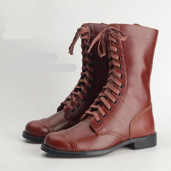WW2 US Army Paratrooper Medium Vintage Boots Mens Leather Jump Mid-tube Boots 07FC0E-D4 - KOEEK