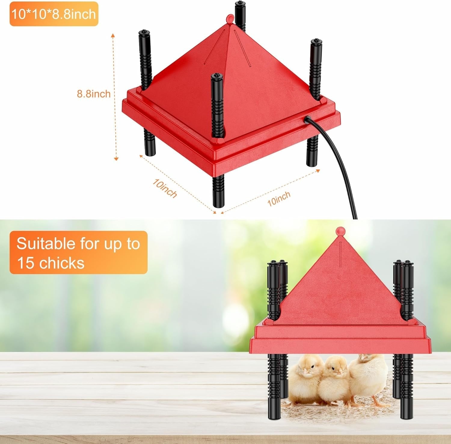 new Brooder Plate for Chicks, 10" x Chick 10.0"L x 10.0"W x 8.8"H, Red