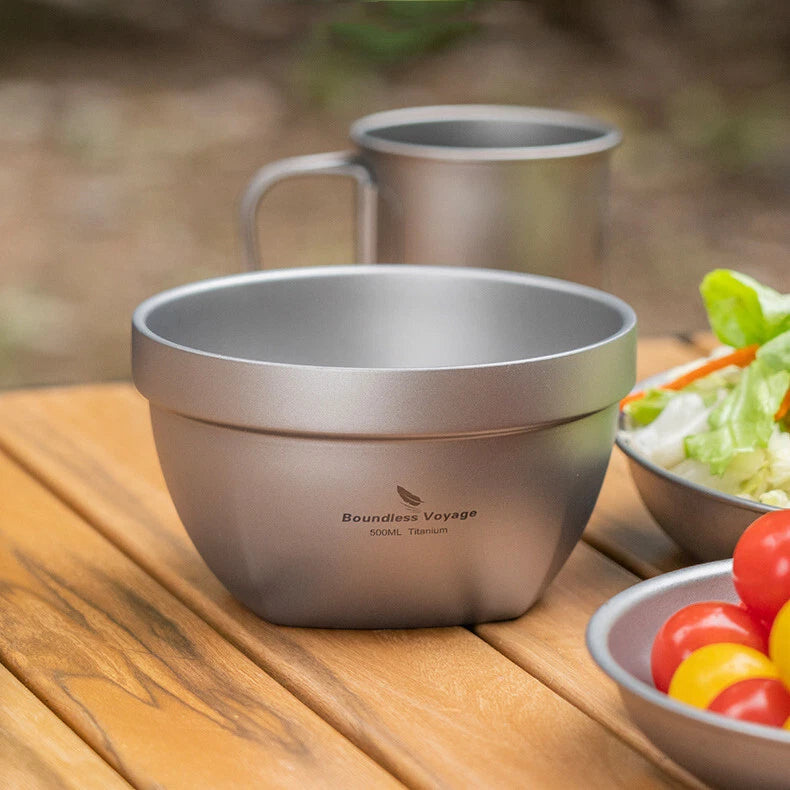 Titanium Bowl 500ml/800ml Double Wall Food Rice Soup Ultralight Metal Bowl Hot 07FC0E-D4 - KOEEK