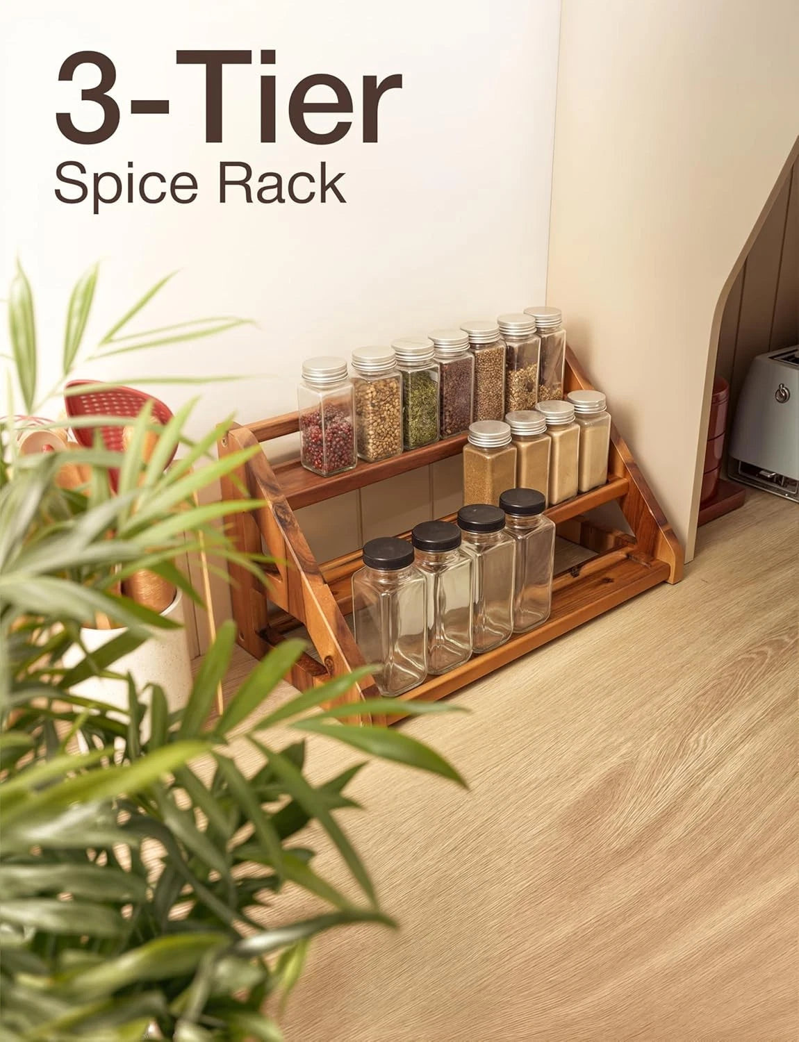Acacia Wood Spice Rack for Countertop - Wooden Tray Holds 24 Jars Spice Racks 07FC0E-D4 - KOEEK