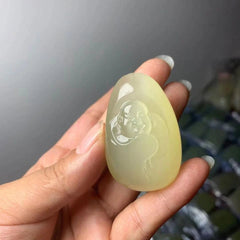 White Jade Rough Stone Hetian Blue Maitreya Buddha Attracts Wealth 07FC0E-D4 - KOEEK