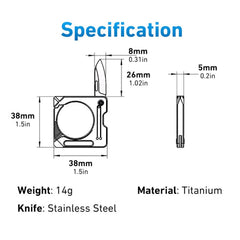 Titanium Alloy Keychain Carabiner Cutter Knife EDC Outdoor Travel Camping Tool 07FC0E-D4 - KOEEK