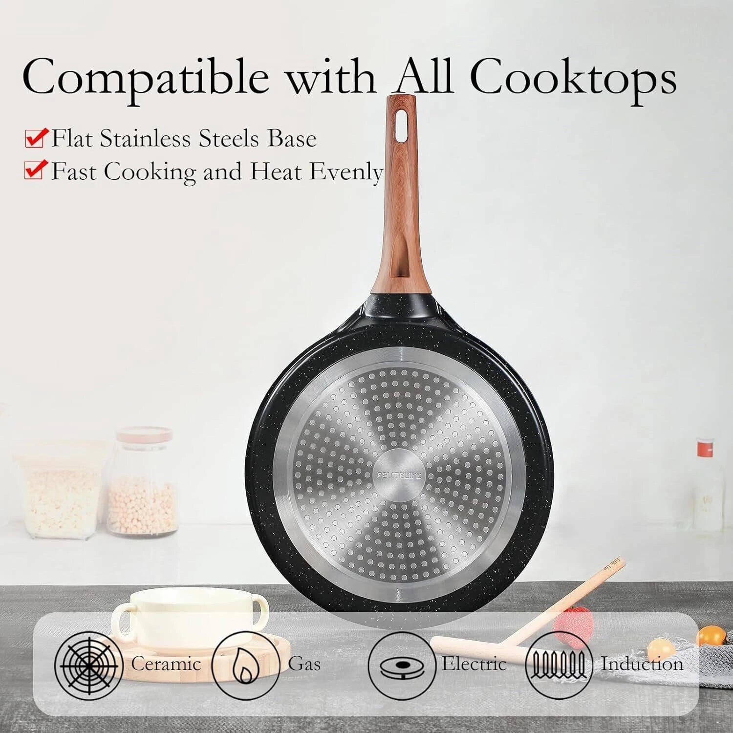 9.5 Inch Crepe Pan with Spreader,Nonstick Ceramic Flat Skillet Dosa Tawa Comales 07FC0E-D4 - KOEEK