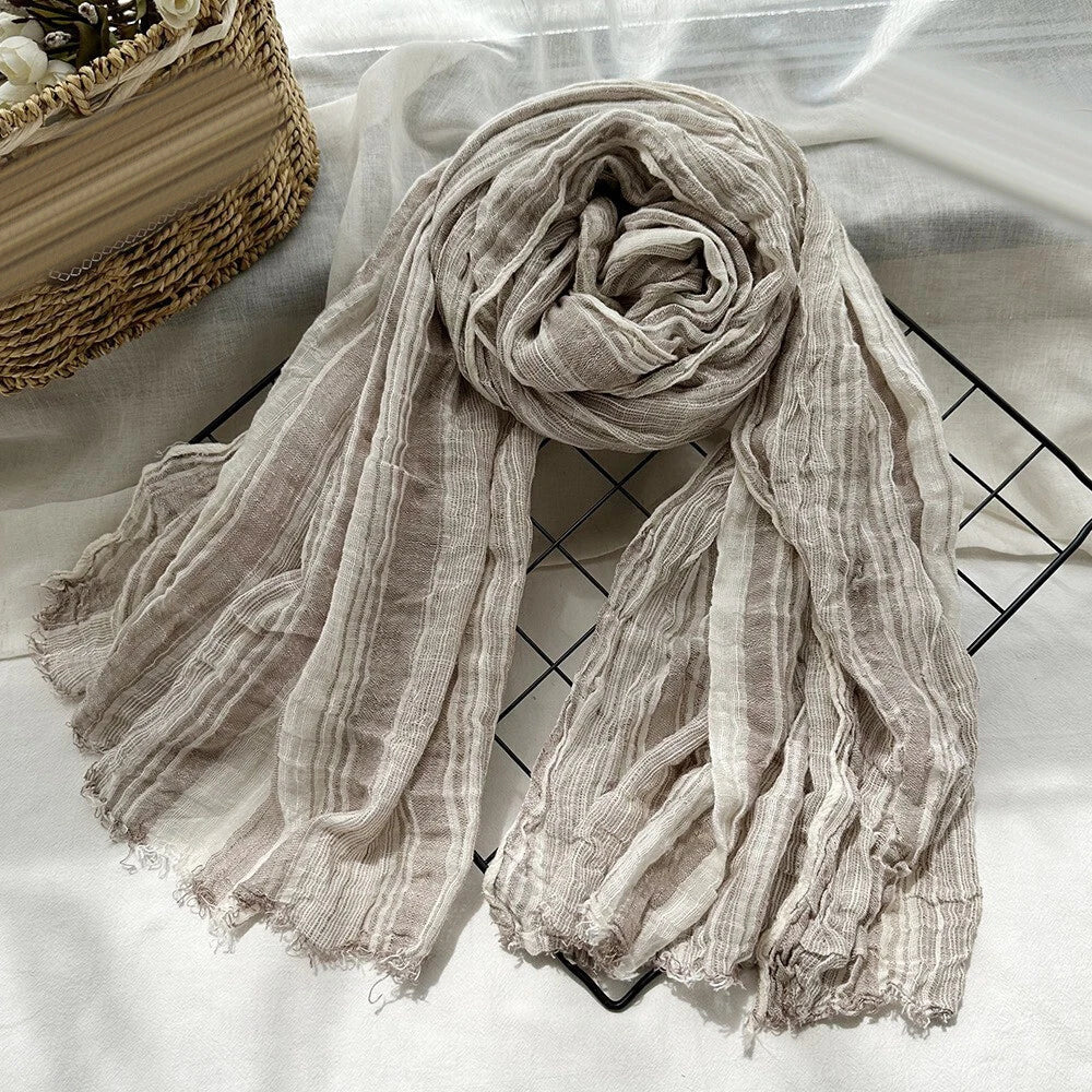 Cotton Scarf Men's Striped Shawls Head Scarf Wrinkled Muslim Scarves Unisex Soft 07FC0E-D4 - KOEEK