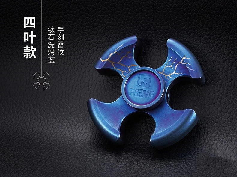 FEGVE Baked blue Aerolite Titanium EDC Four-Hand quadrangle Fidget Spinner Toy 07FC0E-D4 - KOEEK