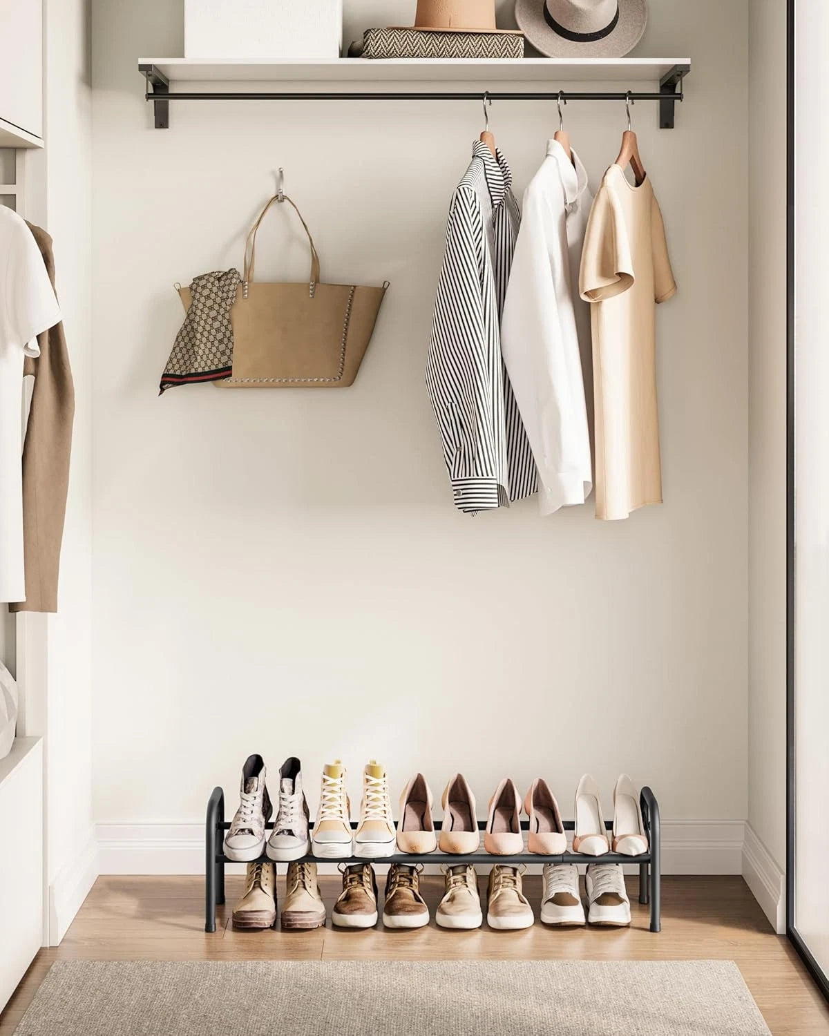 Expandable shoe rack, 1-tier shoe rack shelf, adjustable shoe rack 07FC0E-D4 - KOEEK