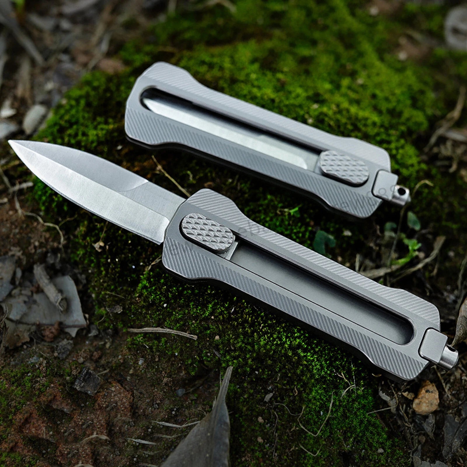 Titanium Slide Lock Manual Open EDC Knife w/ D2 Spear Point Blade&Glass Breaker 07FC0E-D4 - KOEEK