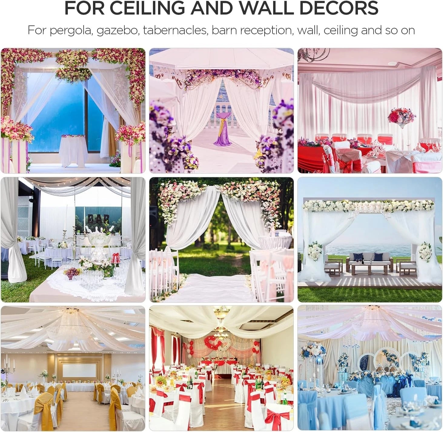 Ceiling Drapes Hanging Kit for Weddings Tent Bedroom Draping Parties Decoration 07FC0E-D4 - KOEEK