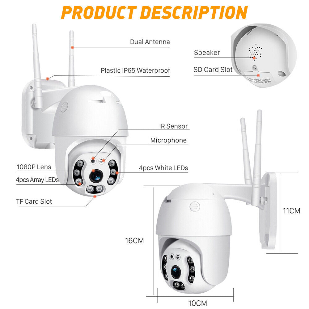 ny 1080P HD WIFI Trådløst IP-sikkerhetskamera CCTV PTZ Smart Outdoor Home IR-kamera