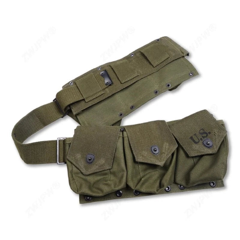 STOCK Replica WW II US Army B.A.R. 6 Bags Green Army Money Belt Button Closure 07FC0E-D4 - KOEEK