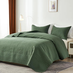 Queen Quilt Bedding Set,Olive Green Ultrasonic Full/Queen Quilt Set,Lightweight 07FC0E-D4 - KOEEK