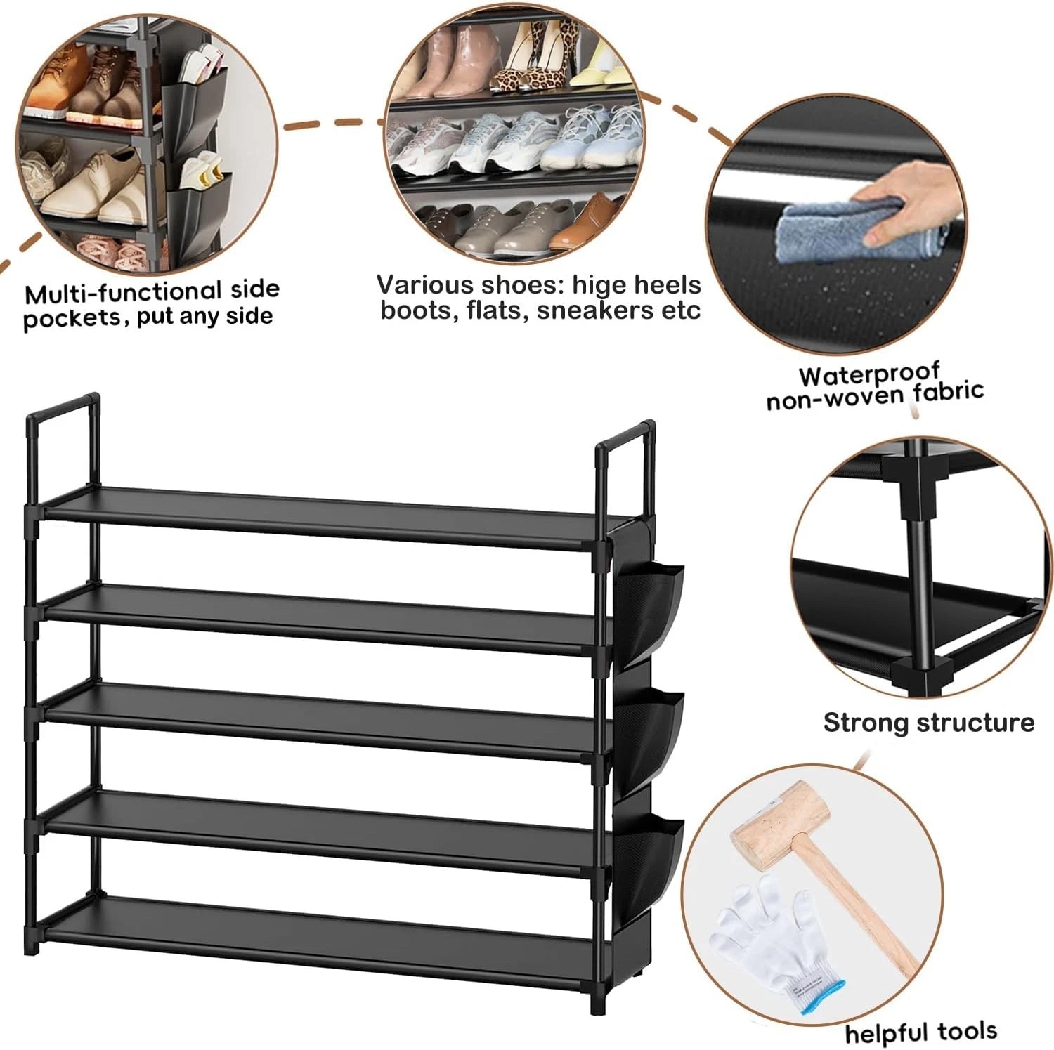 Shoe Rack 5 Tier Shoe Organizer Storage 20-25 Pairs Shoes Rack for Closet Shoes 07FC0E-D4 - KOEEK