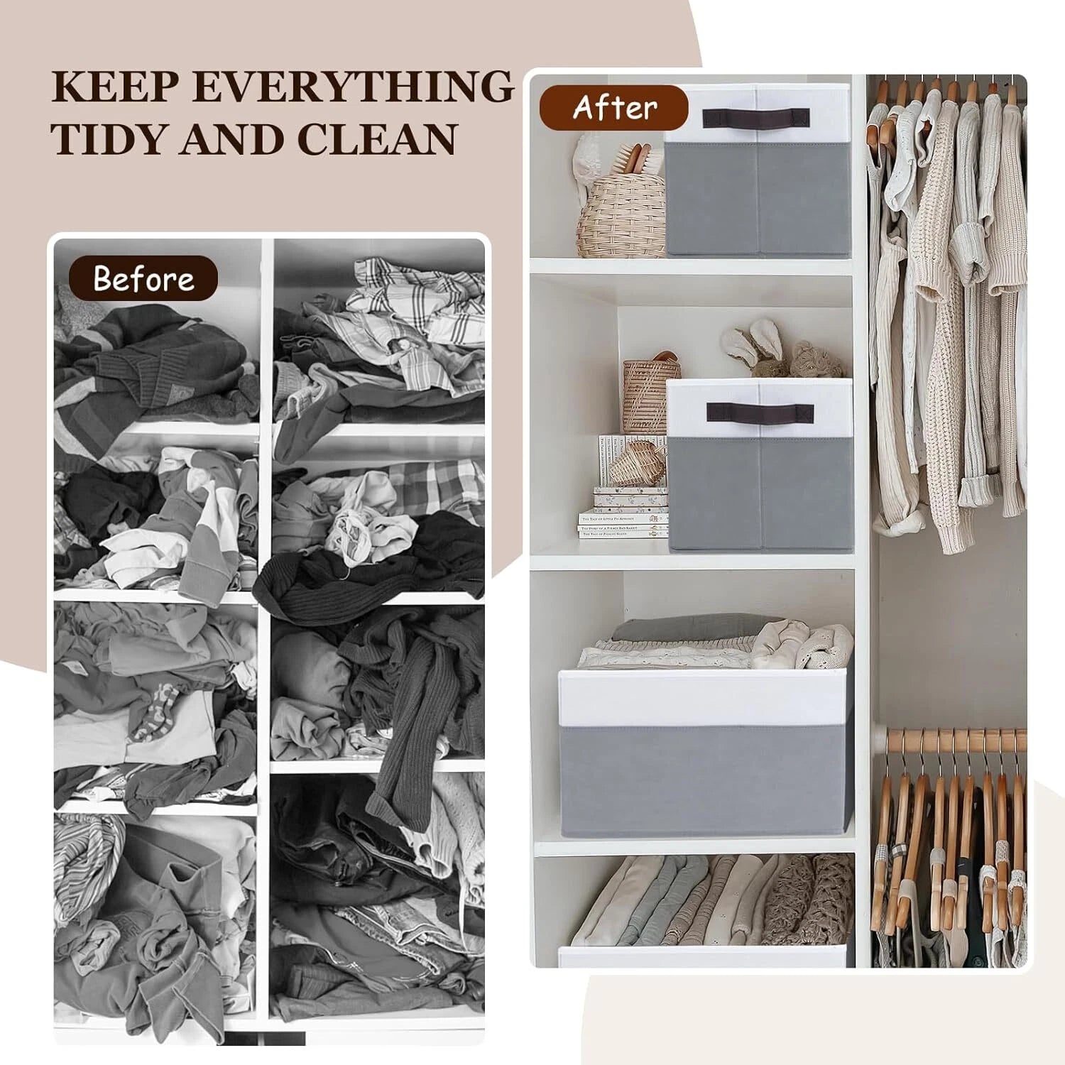 4 Pack Large Storage Baskets for Shelves | Fabric Closet Organizers and Storage 07FC0E-D4 - KOEEK