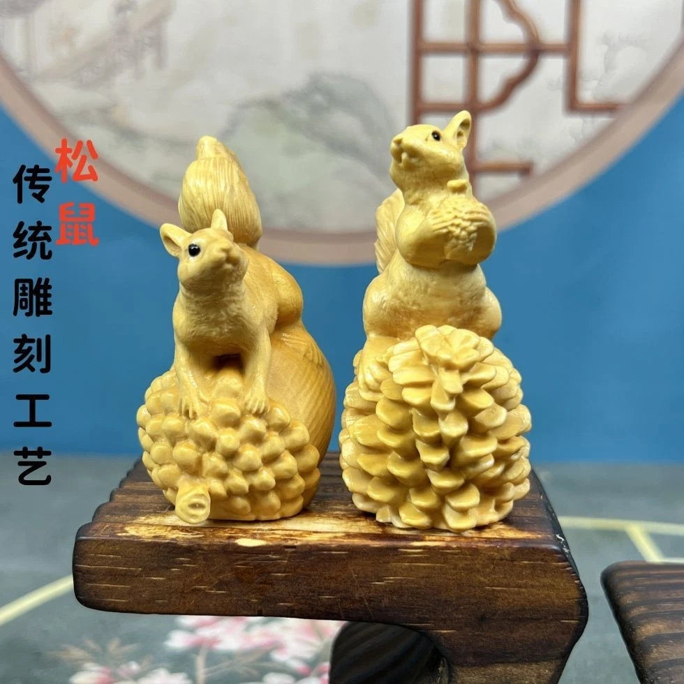 7cm Boxwood Carved Pair of Wealth Hand Pieces Home Décor Chinese Style Gift 07FC0E-D4 - KOEEK