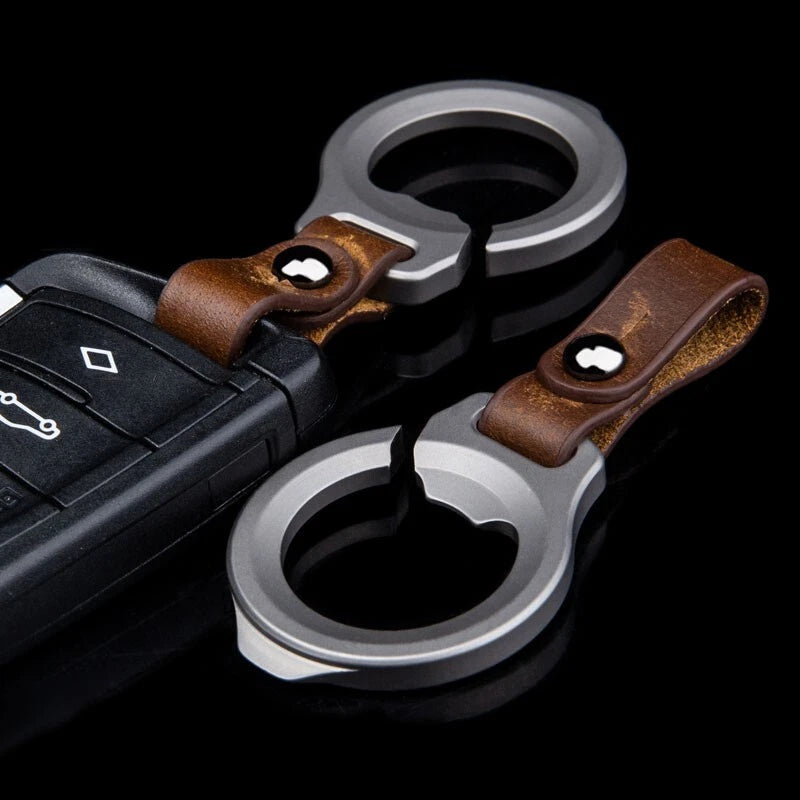 EDC Titanium Alloy + Leather Keychain Car Key Bag Portable Opener Crowbar Cutter EDC - KOEEK