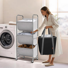 120-liter vertical rolling laundry basket with wheels and 2 brakes 07FC0E-D4 - KOEEK